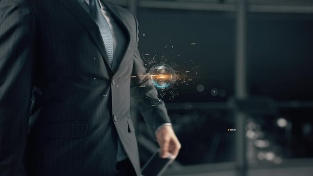 Businessman with Metaverse Trade hologram concept