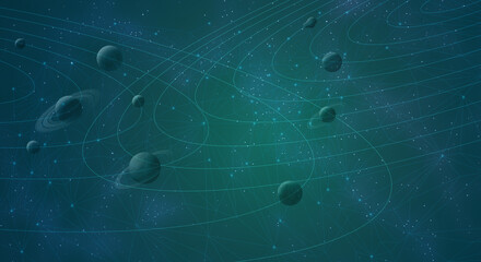 space planet orbit blue green universe background © pil