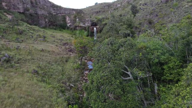 Aerial shot of the waterfall and well known as El Oasis, located in the Gran Sabana in Venezuela