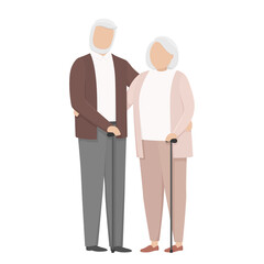 Old man and woman with walking sticks. Vector illustration.