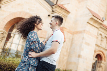 Young couple in love having fun in the city. Romantic concept