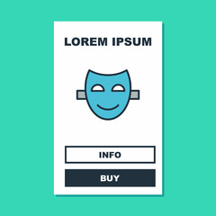 Filled outline Comedy theatrical mask icon isolated on turquoise background. Vector