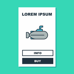 Filled outline Submarine icon isolated on turquoise background. Military ship. Vector