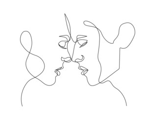 Abstract Man and Woman Faces Couple One Line Drawing. Couple Modern Illustration in Minimalist Style. Modern Continuous Line Art Drawing of Lovers. Vector EPS 10