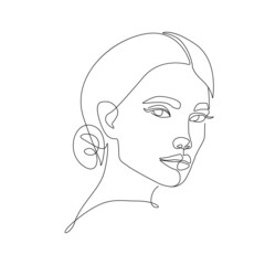 Woman Face Line Drawing. Abstract Minimal Female Face One Line Drawing for Fashion Icon, Logo, Modern Wall Decor, Prints, Posters. Woman Head Simple Minimalist Illustration. Vector EPS 10