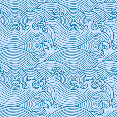 Fototapeta na wymiar Japanese Curl Storm Wave Vector Seamless Pattern
