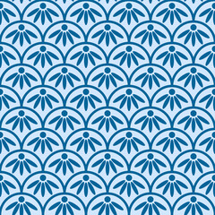 Japanese Flower Circle Wave Vector Seamless Pattern
