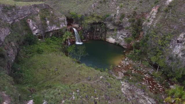 Aerial shot of the site known as El Oasis, located in the Gran Sabana in Venezuela