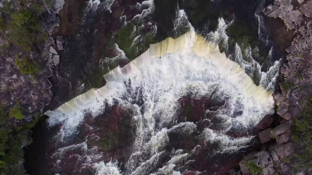 Aerial shot of the Yuruani waterfall, located in the Gran Sabana in Venezuela
