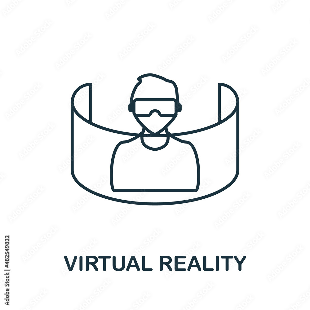 Poster virtual reality icon. line element from internet technology collection. linear virtual reality icon 