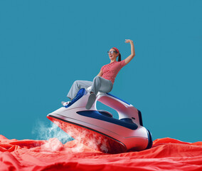 Tiny housewife riding a iron