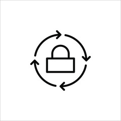 Black round lock reload icon, simple secure key protection flat design vector illustration on white background