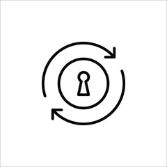 Black round lock reload icon, simple secure key protection flat design vector illustration on white background