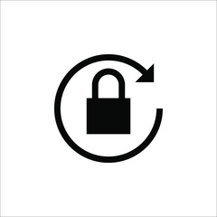 Black round lock reload icon, simple secure key protection flat design vector illustration on white background