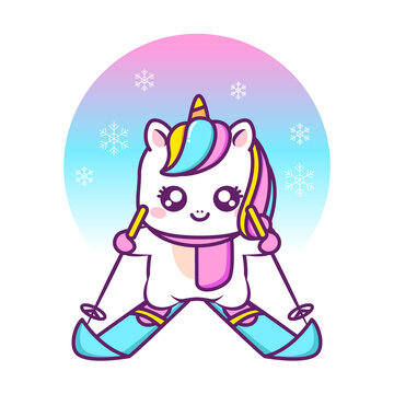 Cute Unicorn Skiing In The Winter Cold