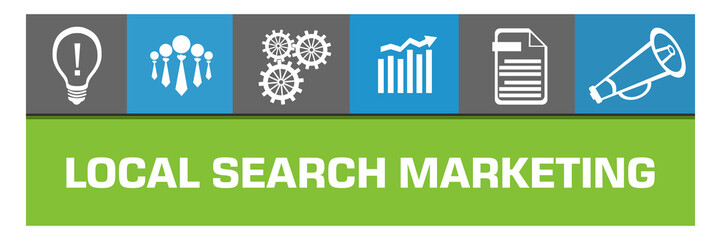 Local Search Marketing Blue Green Box Business Symbols On Top Squares 