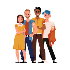 Young people vaccinated for COVID, flu or other disease, isolated on white background. Cartoon vector illustration.