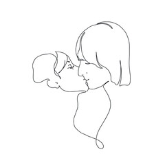 Continuous  line, kiss of two lovers. Newlyweds, young people. loving couple kissing. Valentines day, women and men. love symbol.