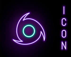 Glowing neon line Tornado icon isolated on black background. Cyclone, whirlwind, storm funnel, hurricane wind or twister weather icon. Colorful outline concept. Vector