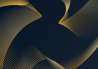 Luxury black gold wave line background. Abstract decoration, golden pattern vector illustration. Black and gold waves background template, geometric shapes, modern minimal banner.