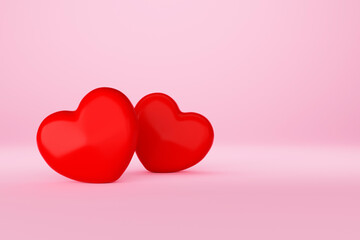 Couple red hearts love on pink background, Valentines day concept