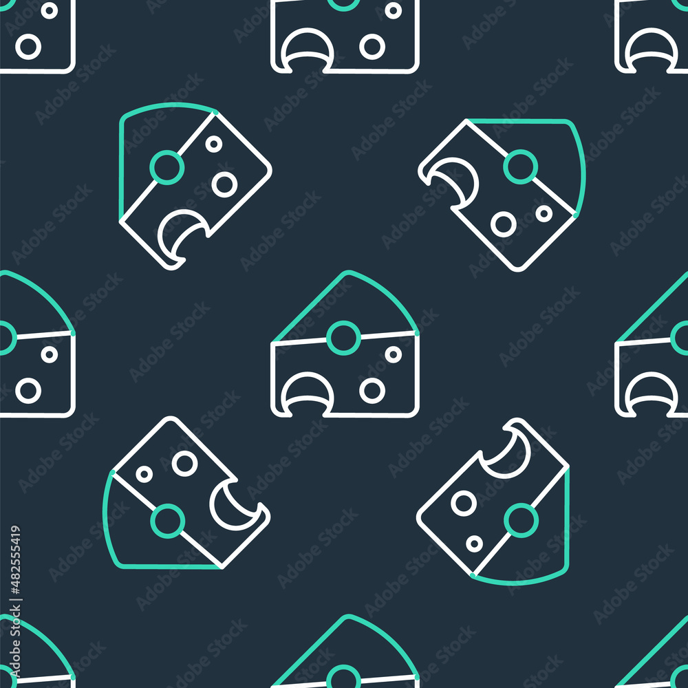 Poster line cheese icon isolated seamless pattern on black background. vector