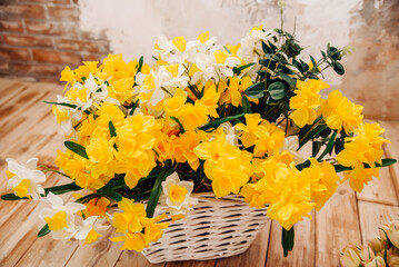 Spring background with yellow flowers 