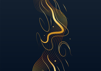 Modern luxury black and gold abstract line background. Abstract decoration, golden pattern, 3D Vector illustration. Black gold waves cover template, geometric shapes, modern minimal banner.