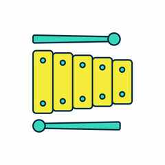 Filled outline Xylophone - musical instrument with thirteen wooden bars and two percussion mallets icon isolated on white background. Vector