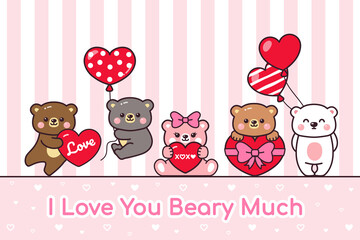 Cute Doodle Bear Banner For Valentines Day Cartoon