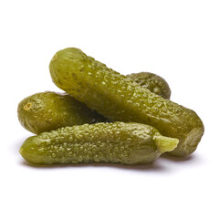 Tasty Whole green cornichons isolated on a white background