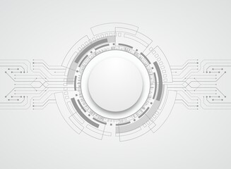 Abstrakte Technologie-Hintergrund-Grafik mit verschiedenen Elementen. Kommunikationskonzept mit Platz für Text.
