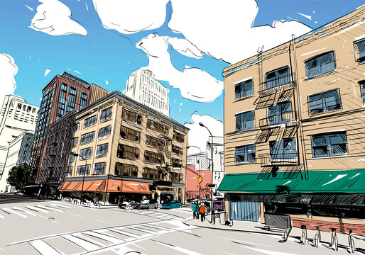 San Francisco city hand drawn. Street sketch, vector illustration