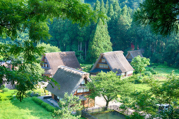Nanto, Japan - Jul 31 2017- Gassho-zukuri houses at Suganuma village, Gokayama area, Nanto City, Toyama Prefecture, Japan. UNESCO World Heritage Site - Historic Villages of Shirakawa-go and Gokayama.