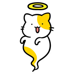 幽霊になったかわいいねこのキャラクターの手書き風イラスト