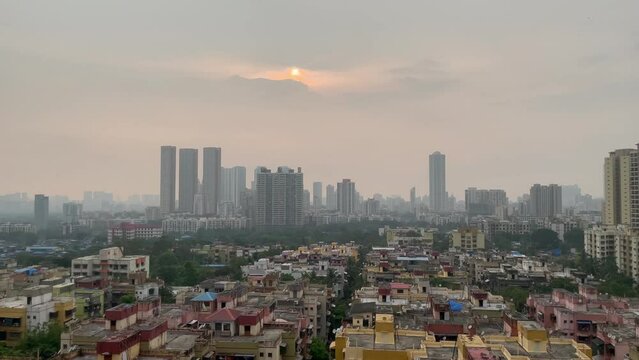 City Of Thane In India On A Cloudy Day - aerial drone shot