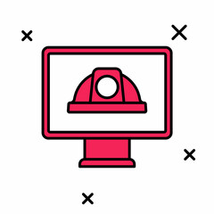 Filled outline Worker safety helmet icon isolated on white background. Vector