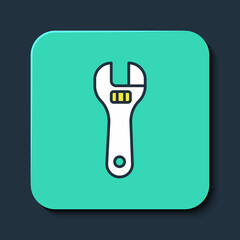 Filled outline Adjustable wrench icon isolated on blue background. Turquoise square button. Vector