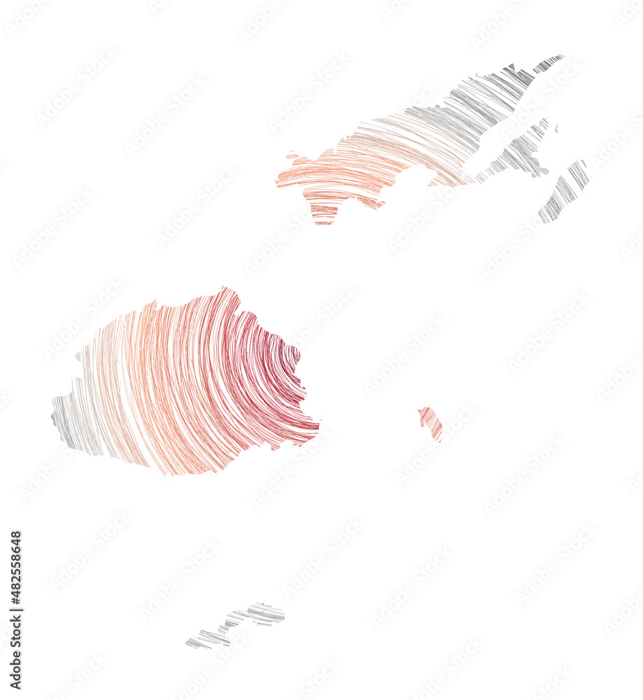Poster fiji map filled with concentric circles. sketch style circles in the shape of the country. vector il