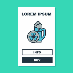 Filled outline Glass of beer icon isolated on turquoise background. Happy Saint Patricks day. National Irish holiday. Vector