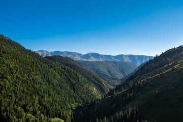 Dzungarian Alatau mountain range. Tourism, travel in Kazakhstan, concept.