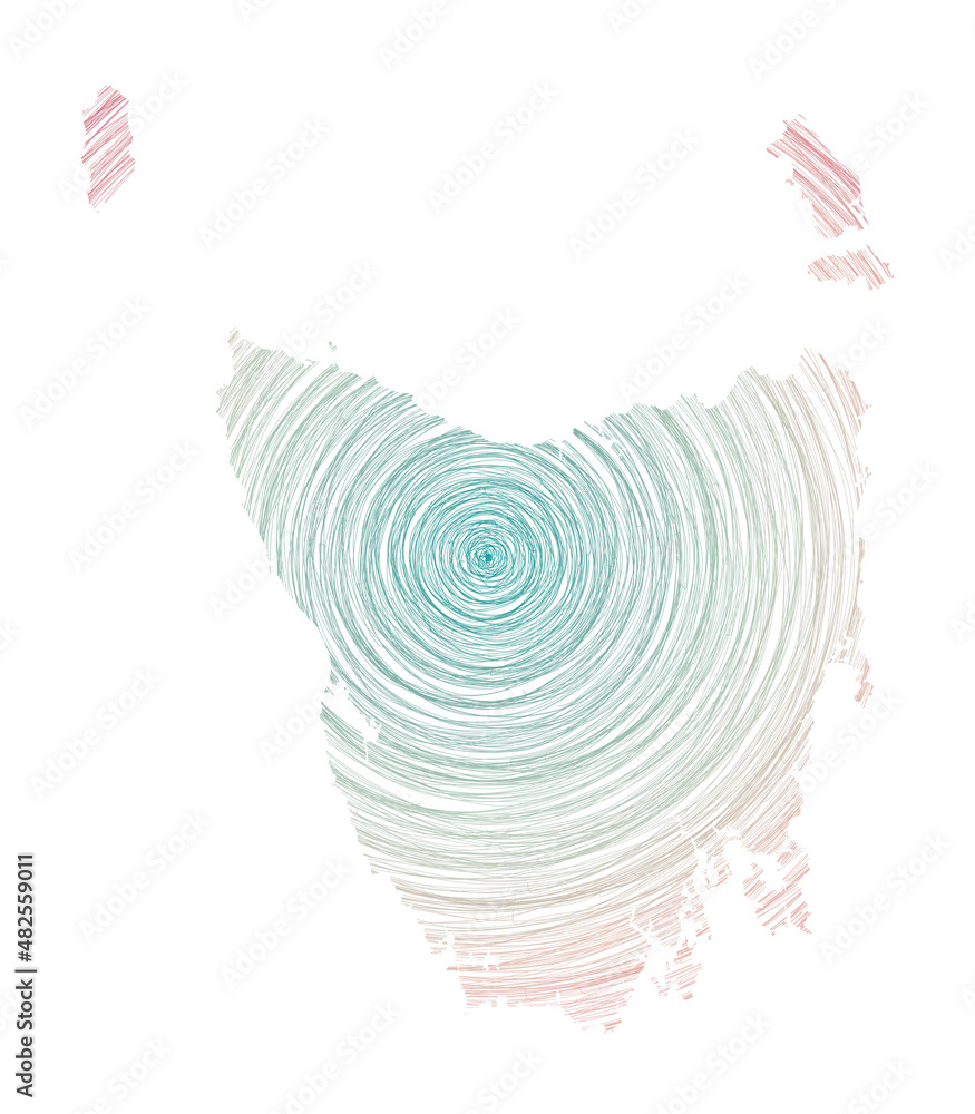 Poster tasmania map filled with concentric circles. sketch style circles in shape of the island. vector ill