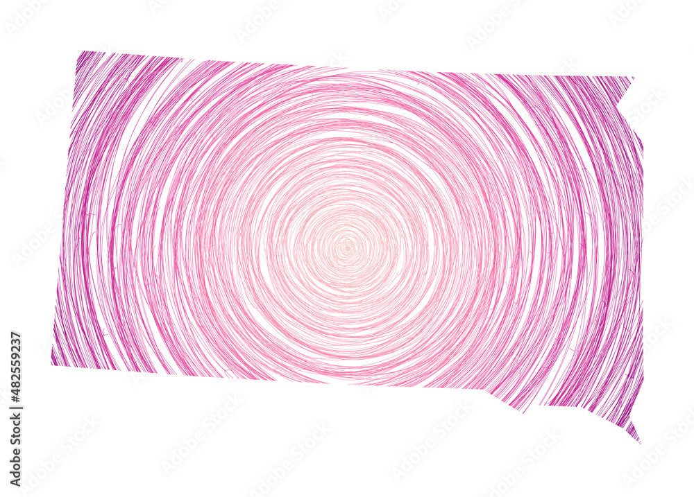 Aufkleber south dakota map filled with concentric circles. sketch style circles in shape of the us state. vect