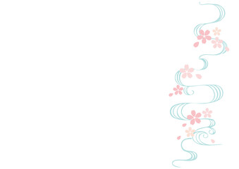 桜と手描きの流水模様、桜小さめ、背景白