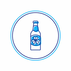 Filled outline Beer bottle with clover trefoil leaf icon isolated on white background. Happy Saint Patricks day. National Irish holiday. Vector
