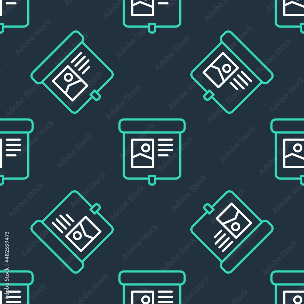 Poster line projection screen icon isolated seamless pattern on black background. business presentation vis