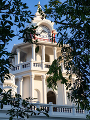 white clock tower ancient architecture bangkok thailand