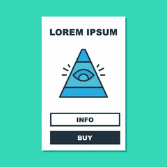 Filled outline Masons symbol All-seeing eye of God icon isolated on turquoise background. The eye of Providence in the triangle. Vector