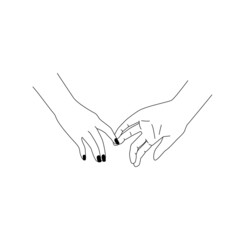 Couple holding hands line drawing. Happy relationship concept