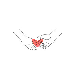 Couple holding hands line drawing. Happy relationship concept